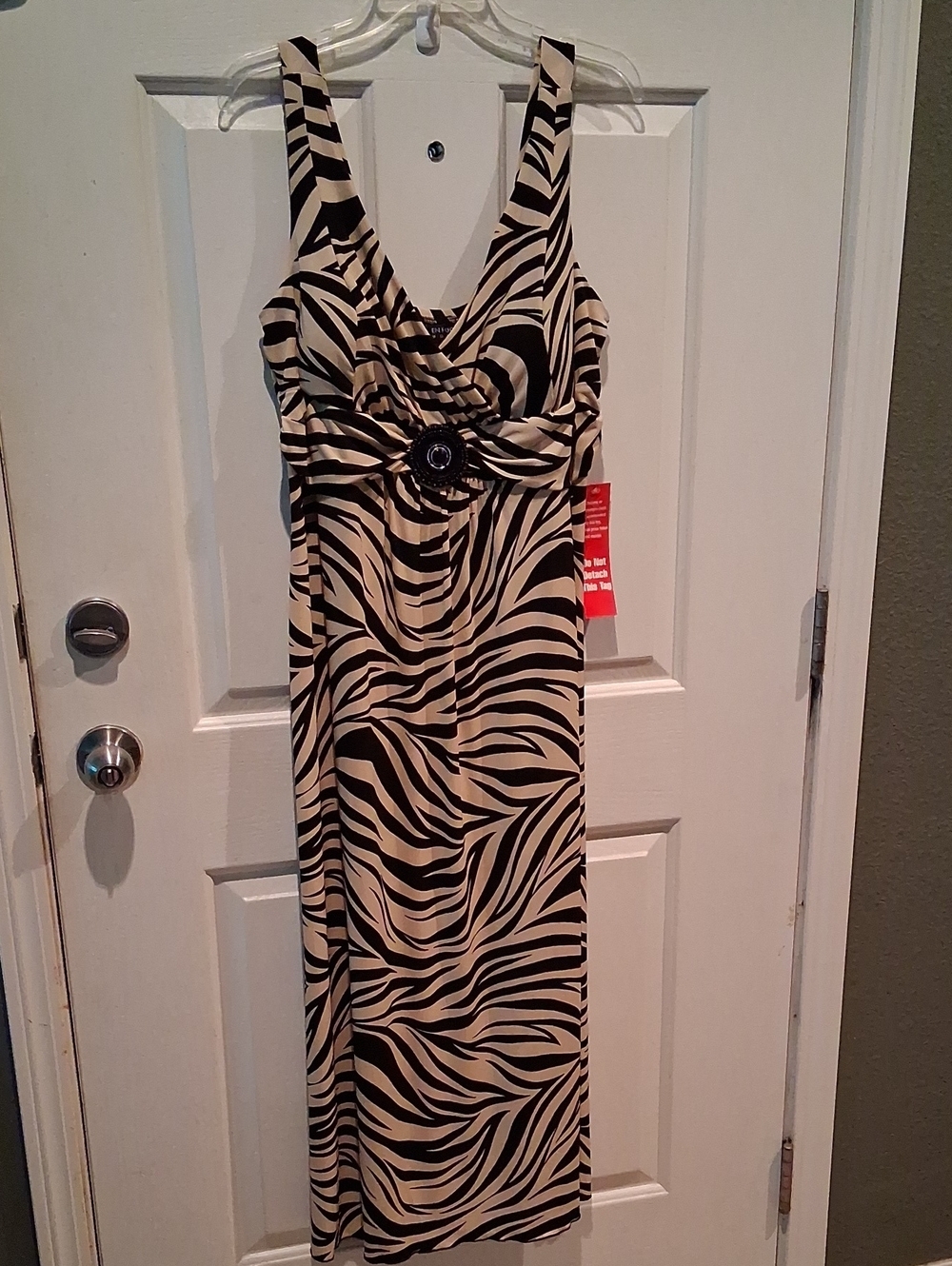 Enfocus Studio Black & Cream Zebra-Print Maxi Dress with Buckle Accent